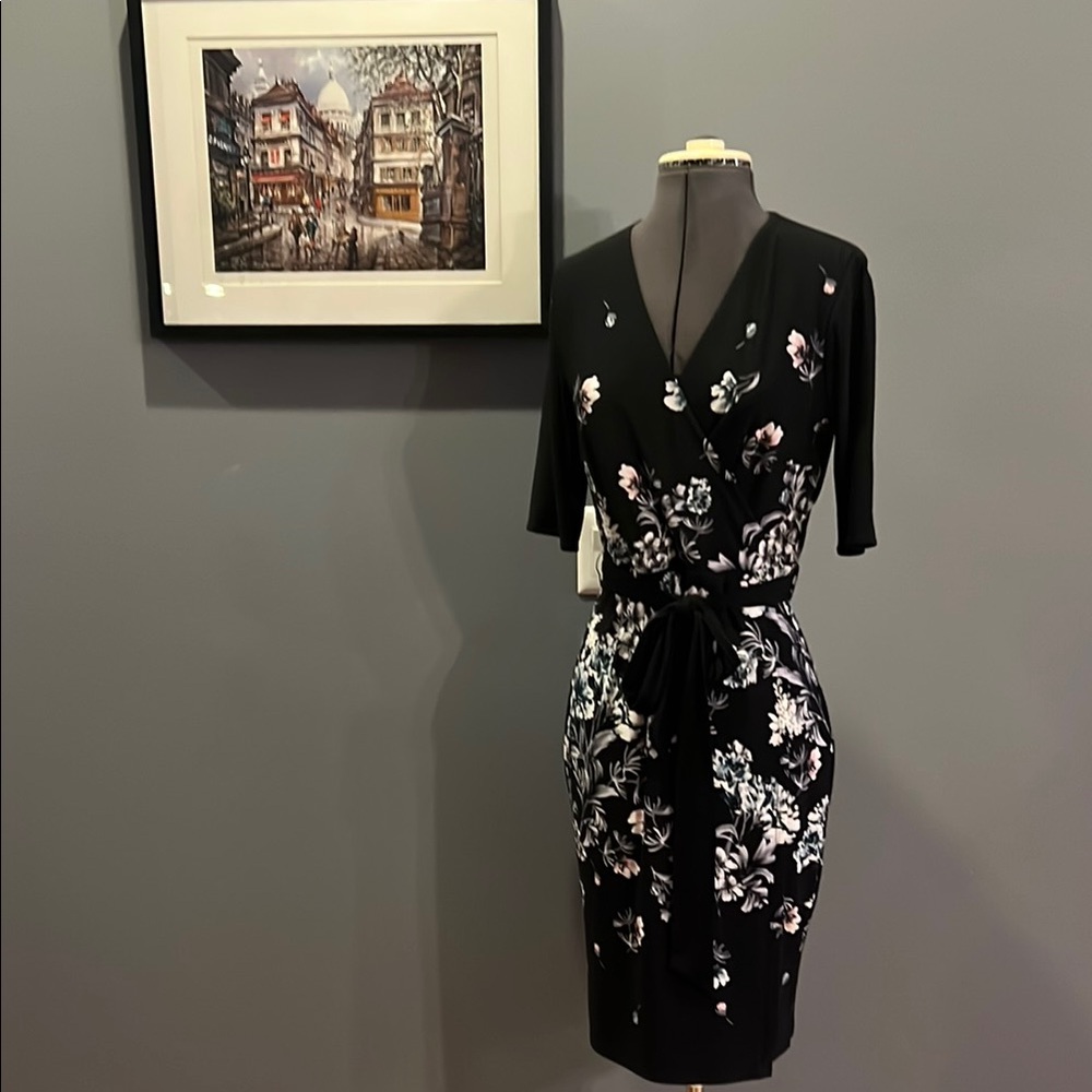 Elegant Black Floral Wrap Dress